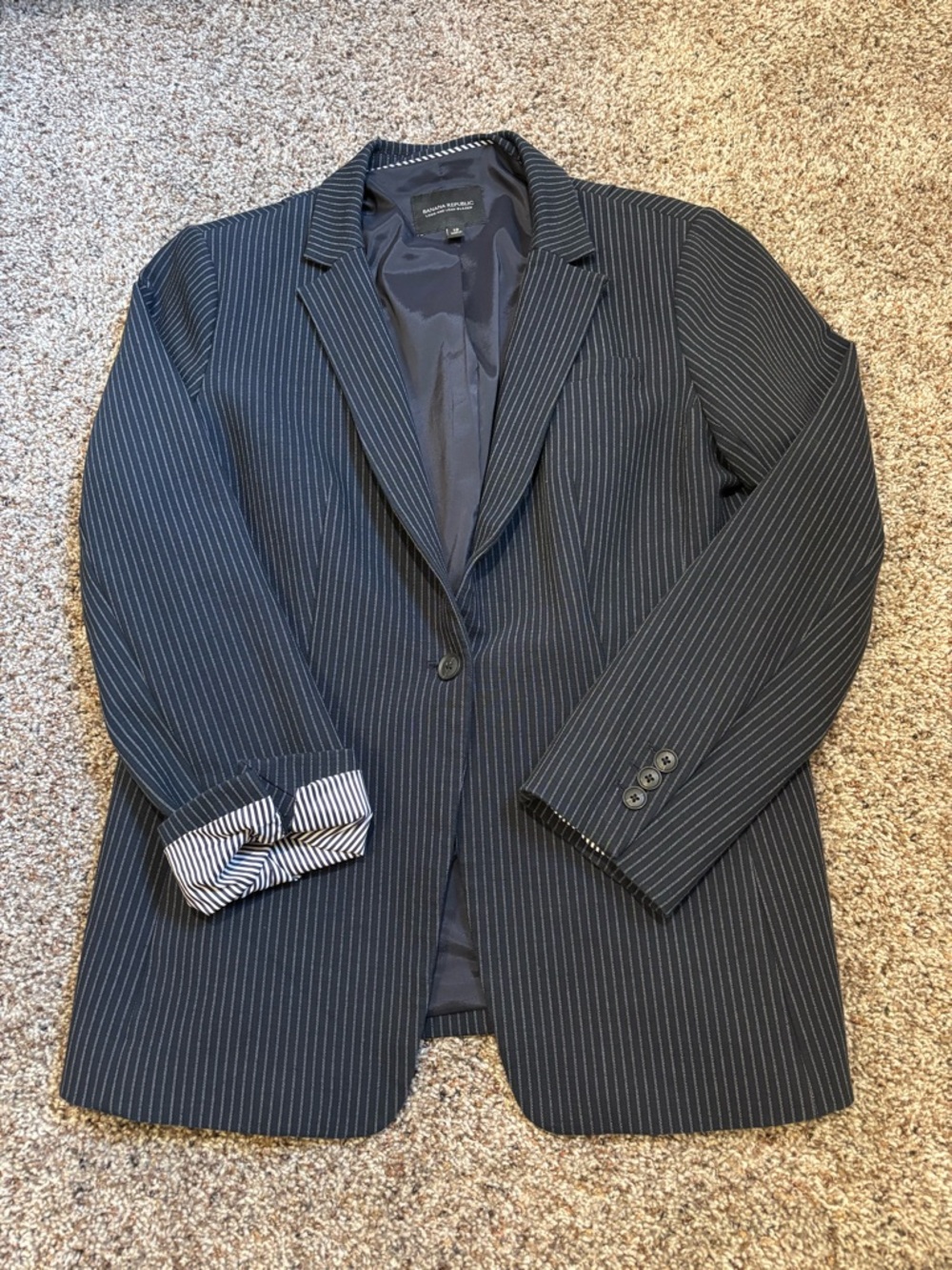 Banana Republic Navy Pinstripe Blazer Long & Lean